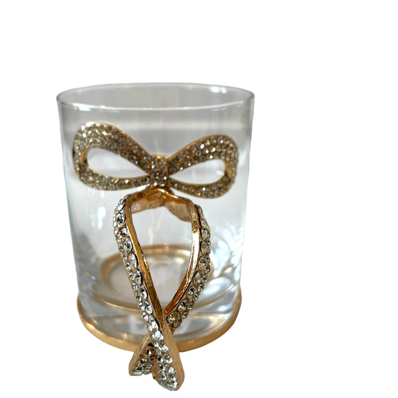 Gold & Rhinestone BOW Handle Glass Mug Coffee Tea Cup Set of 2 Glam Kitchen New - Picture 6 of 16